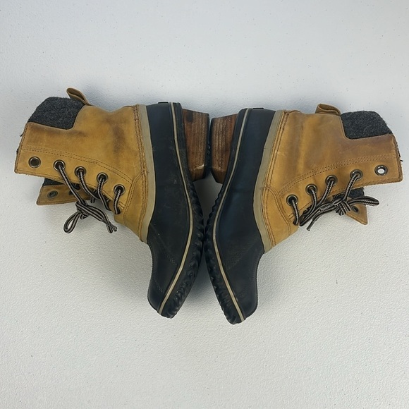 Sorel Slimpack II Boots Lace-up Waterproof Winter Duck Boots Black/Tan Leather - Picture 3 of 9